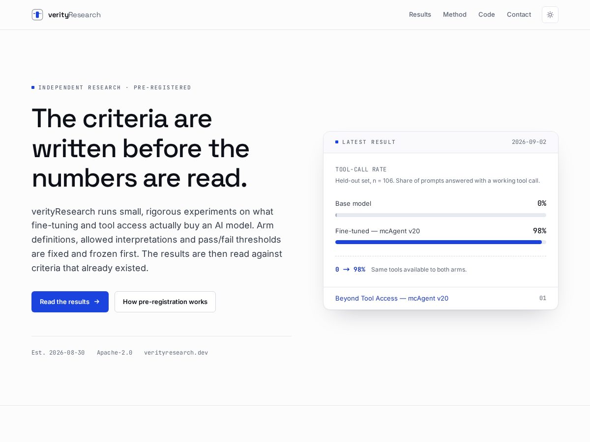 Landing-page snapshot of verityresearch.dev
