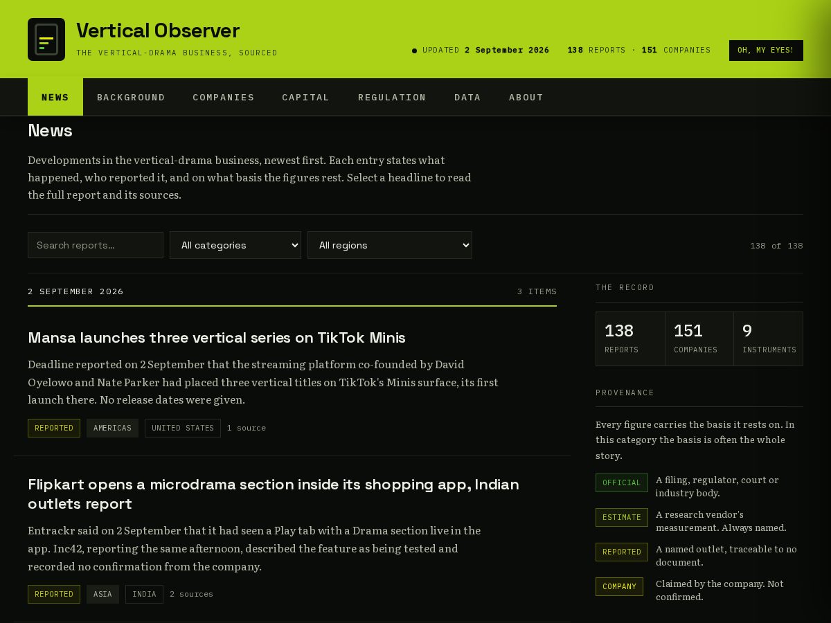 Landing-page snapshot of verticalobserver.com