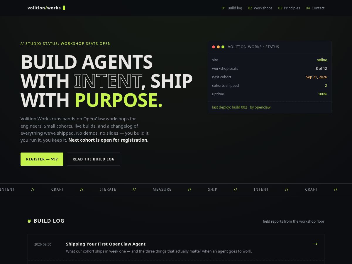 Landing-page snapshot of volitionworks.com