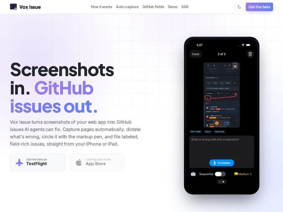 Landing-page snapshot of voxissue.com