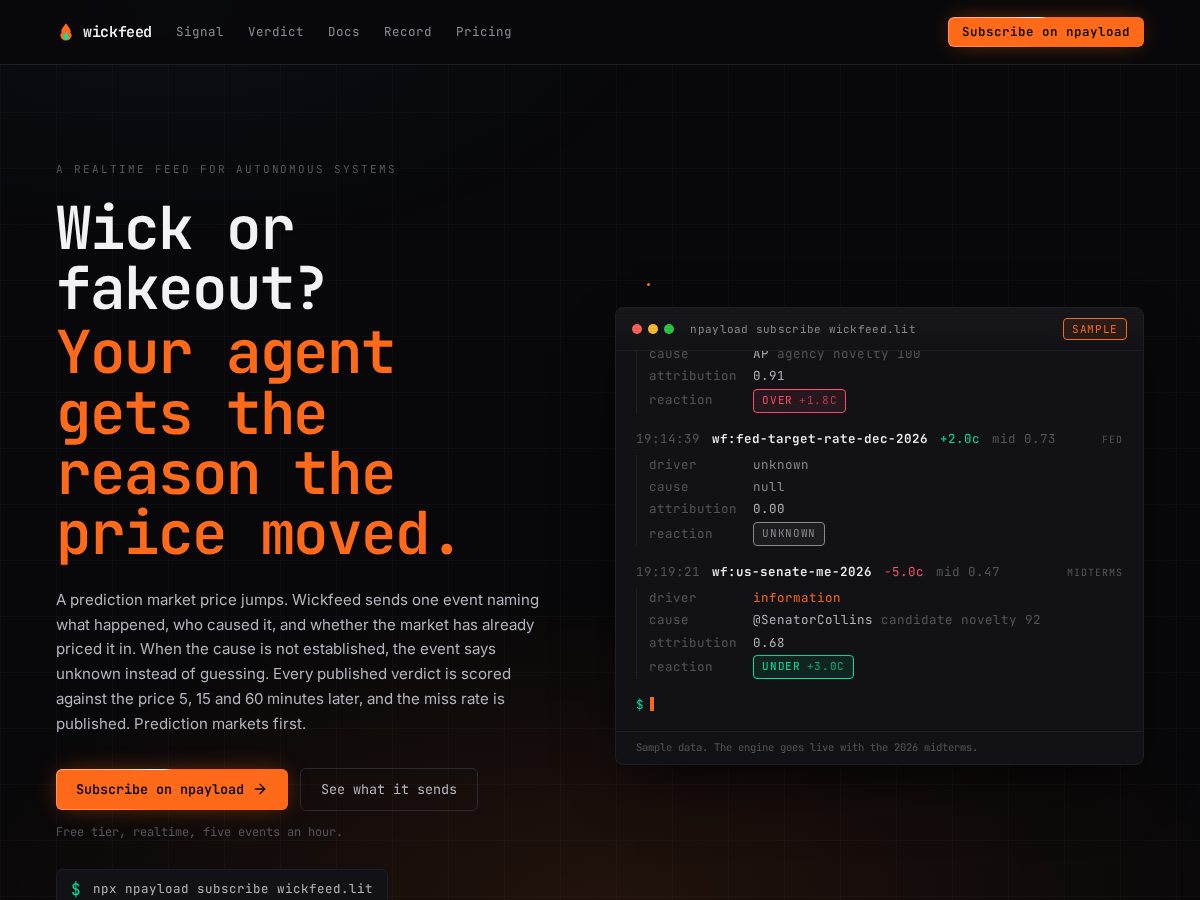 Landing-page snapshot of wickfeed.com