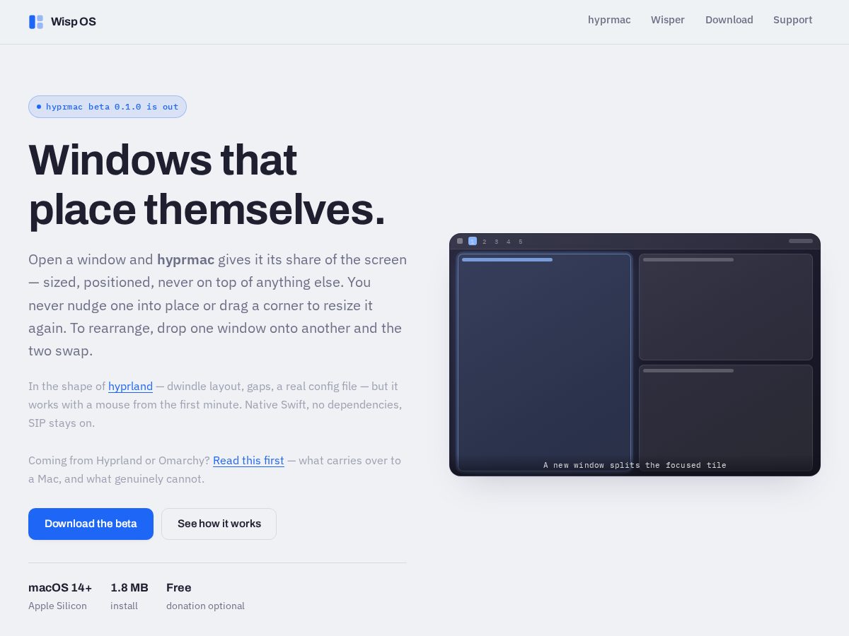 Landing-page snapshot of wisp-os.com