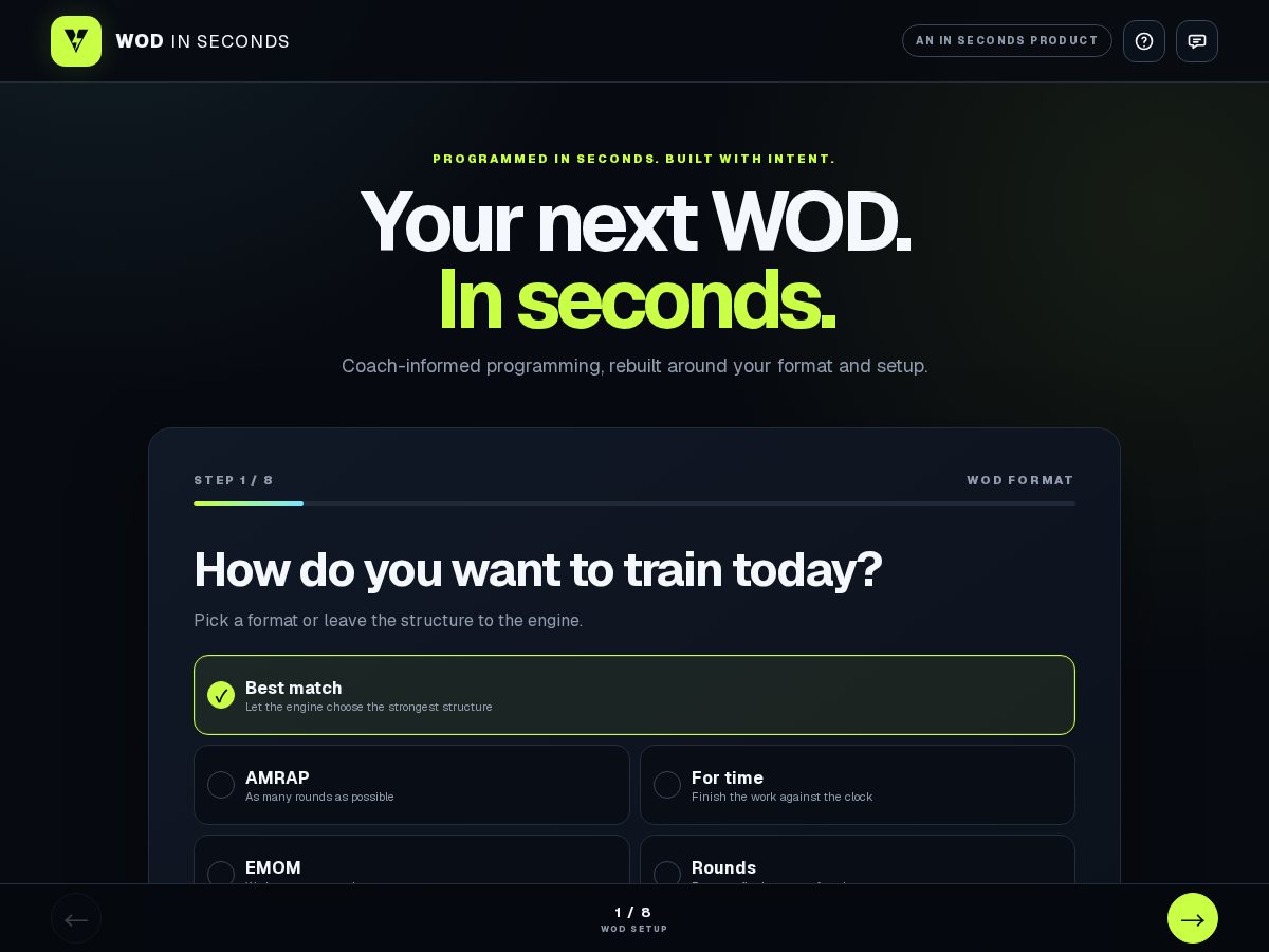 Landing-page snapshot of wodinseconds.com