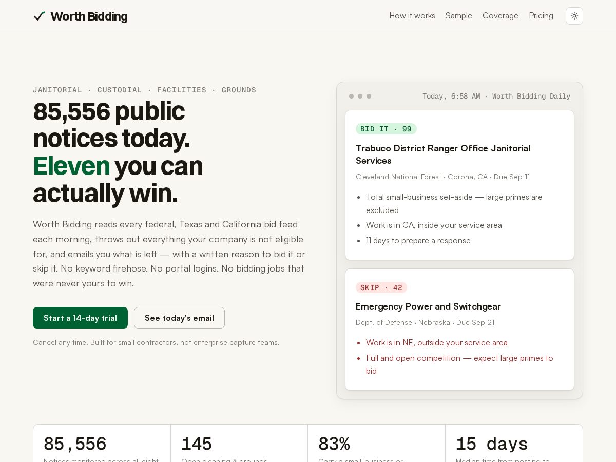 Landing-page snapshot of worthbidding.com