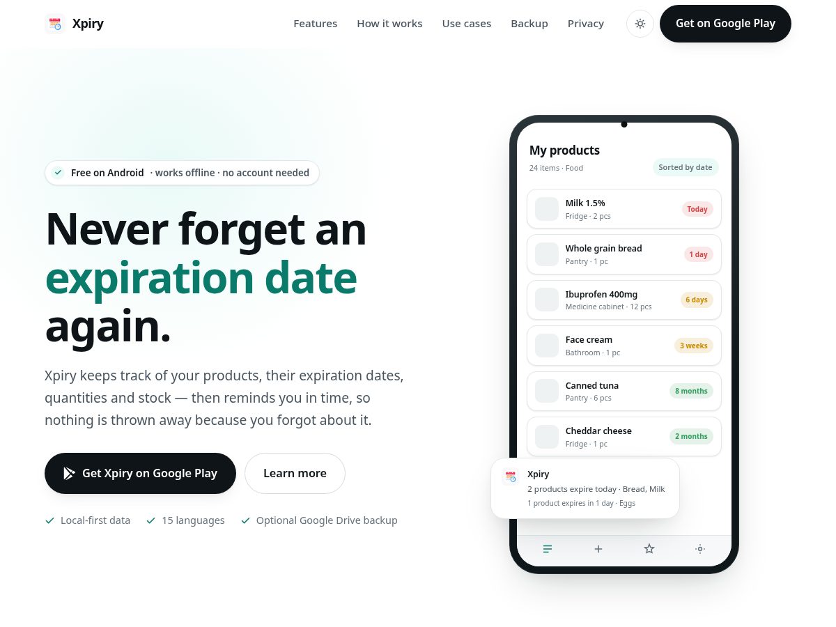 Landing-page snapshot of xpiry.net