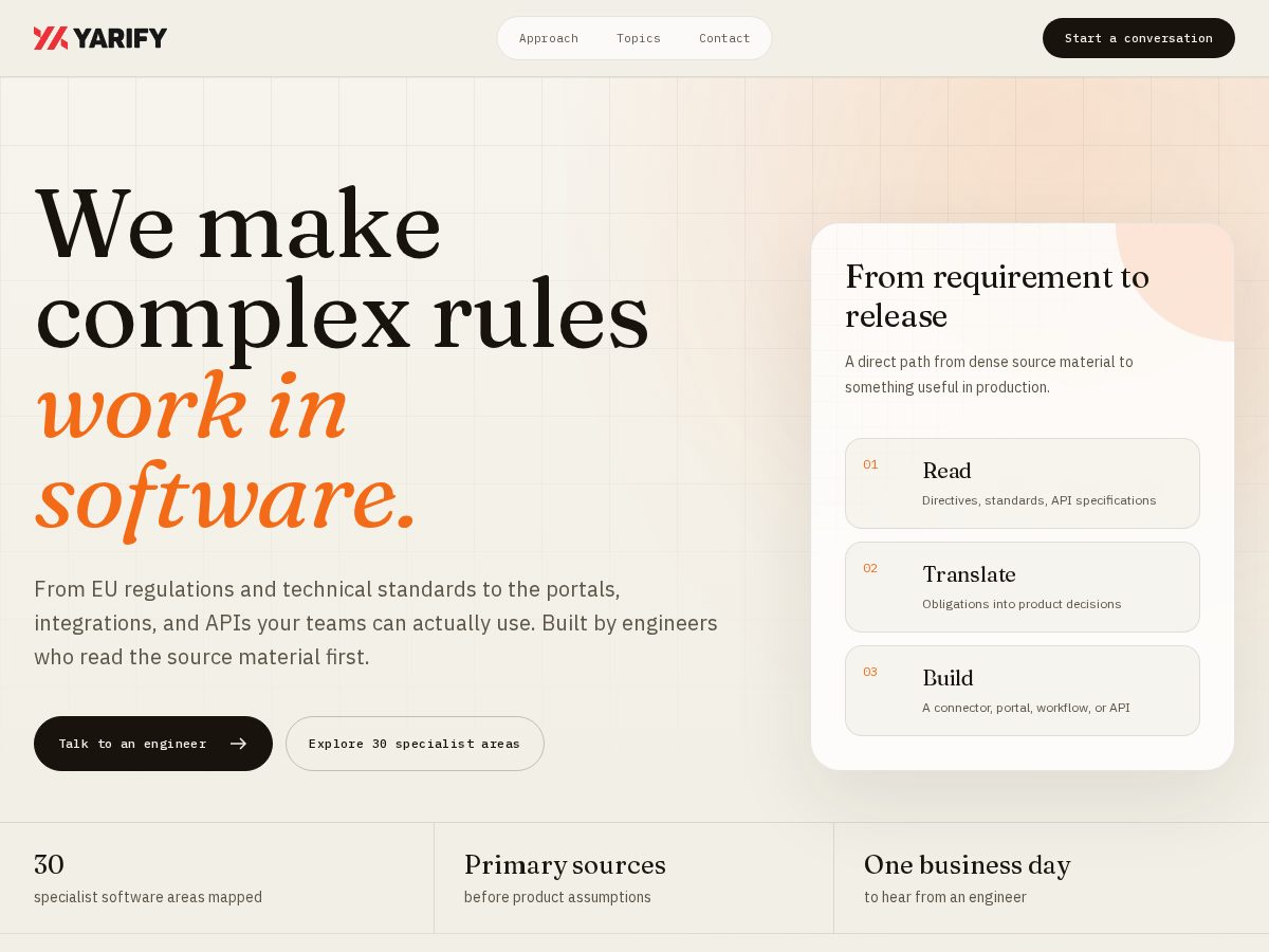 Landing-page snapshot of yarify-software.com