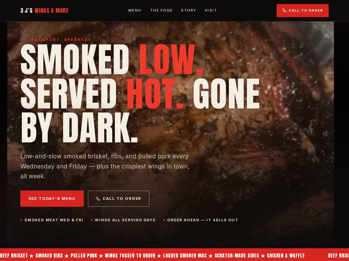 Landing-page snapshot of 3jswingsandmore.com