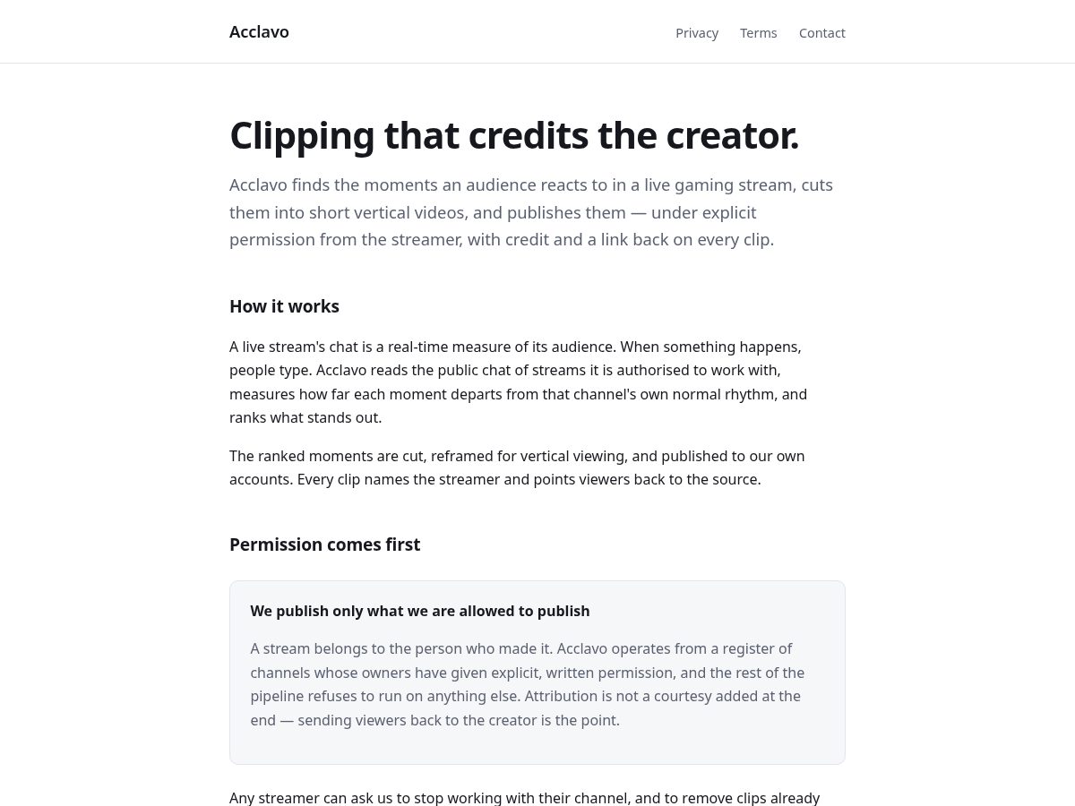 Landing-page snapshot of acclavo.com