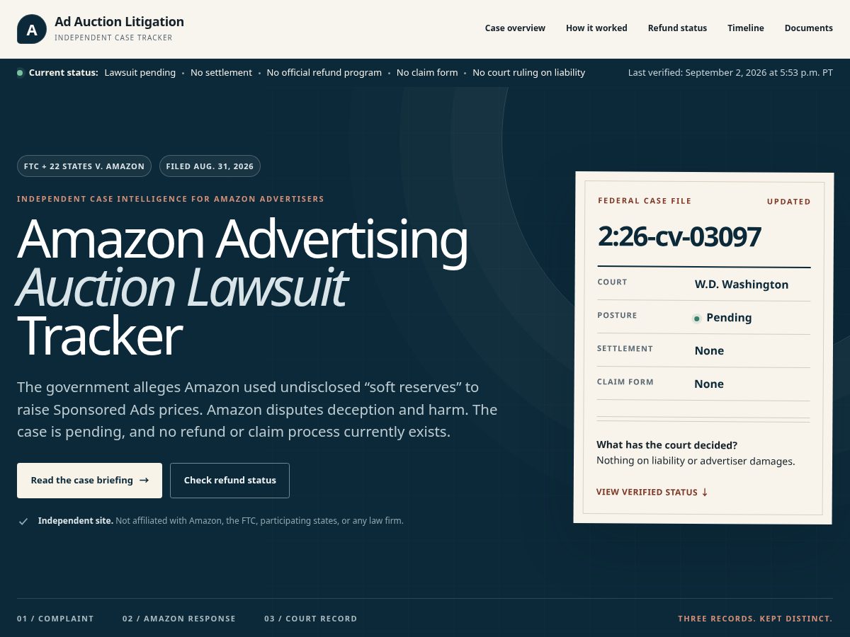 Landing-page snapshot of adauctionlitigation.com