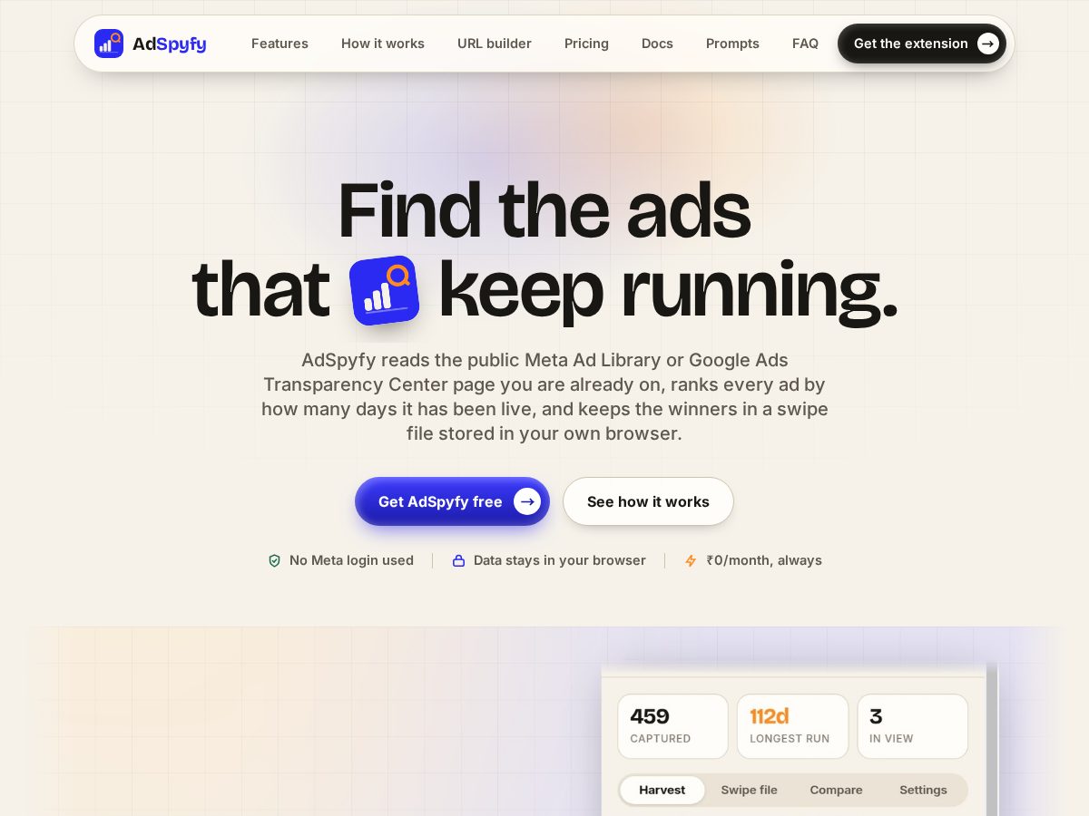Landing-page snapshot of adspyfy.com