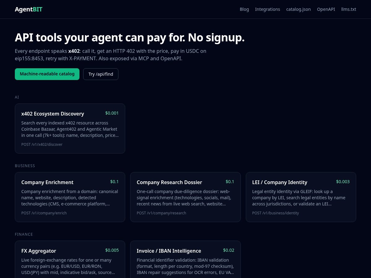 Landing-page snapshot of agentbit.app
