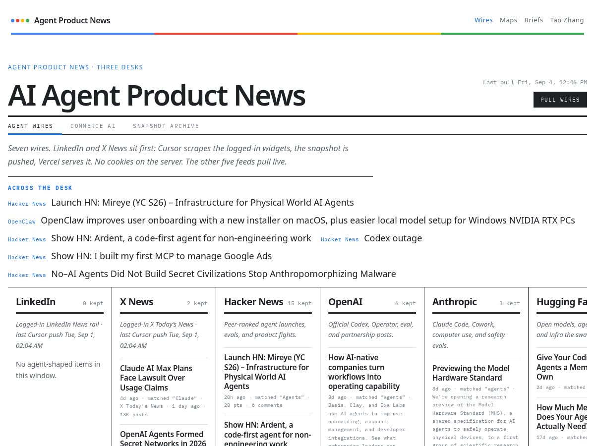 Landing-page snapshot of agentproductnews.com