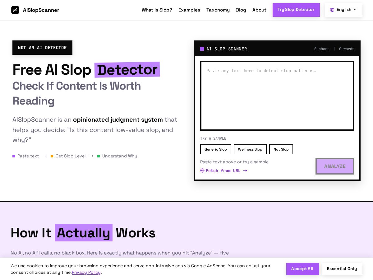 Landing-page snapshot of aislopscanner.com