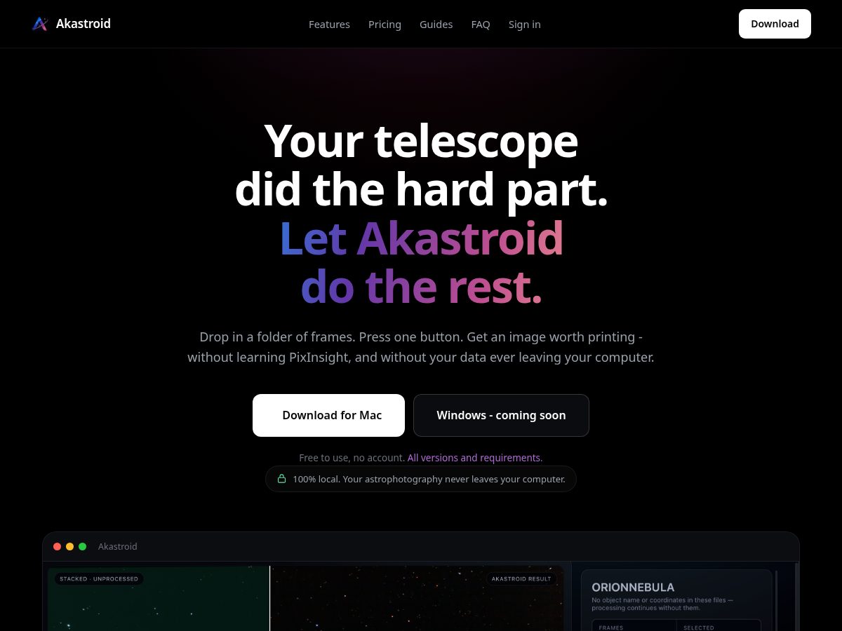 Landing-page snapshot of akastroid.com