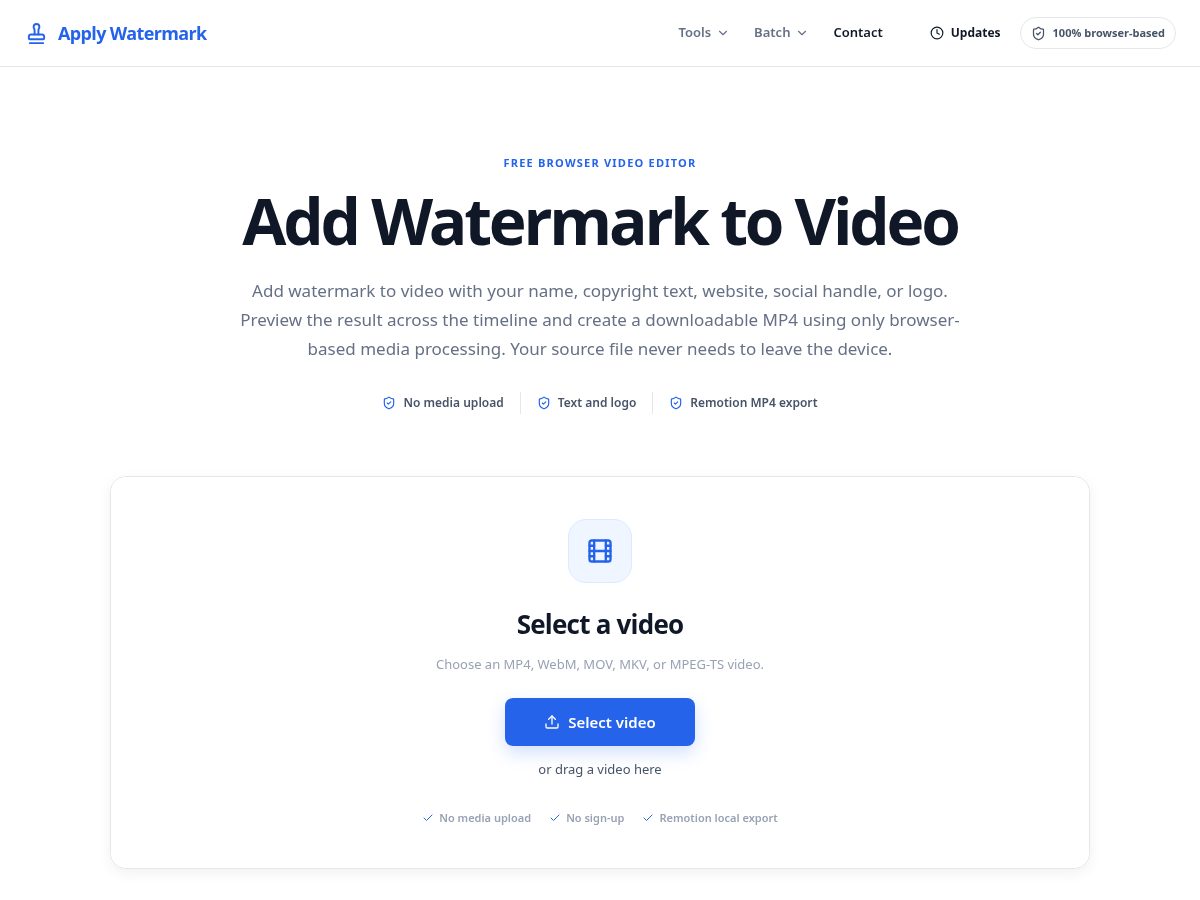 Landing-page snapshot of applywatermark.com