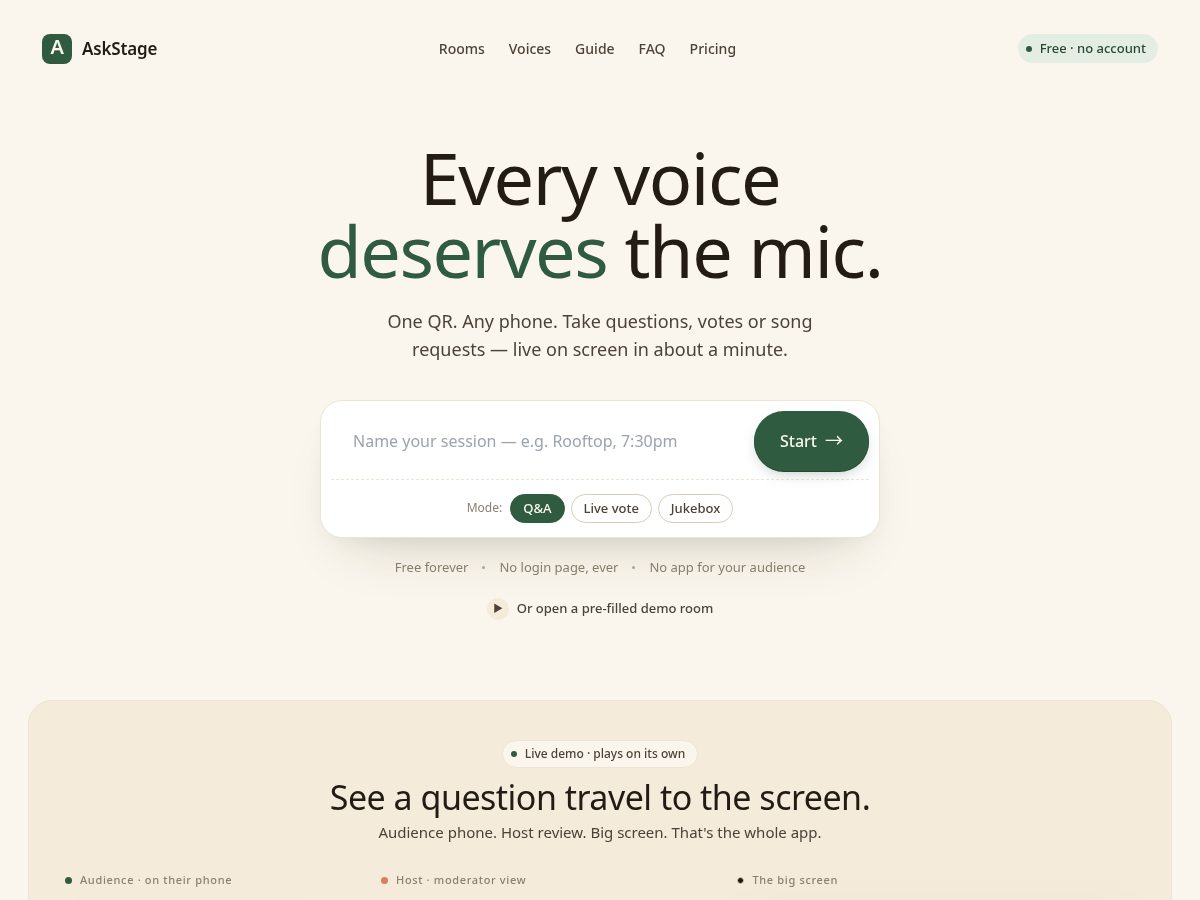 Landing-page snapshot of askstage.app