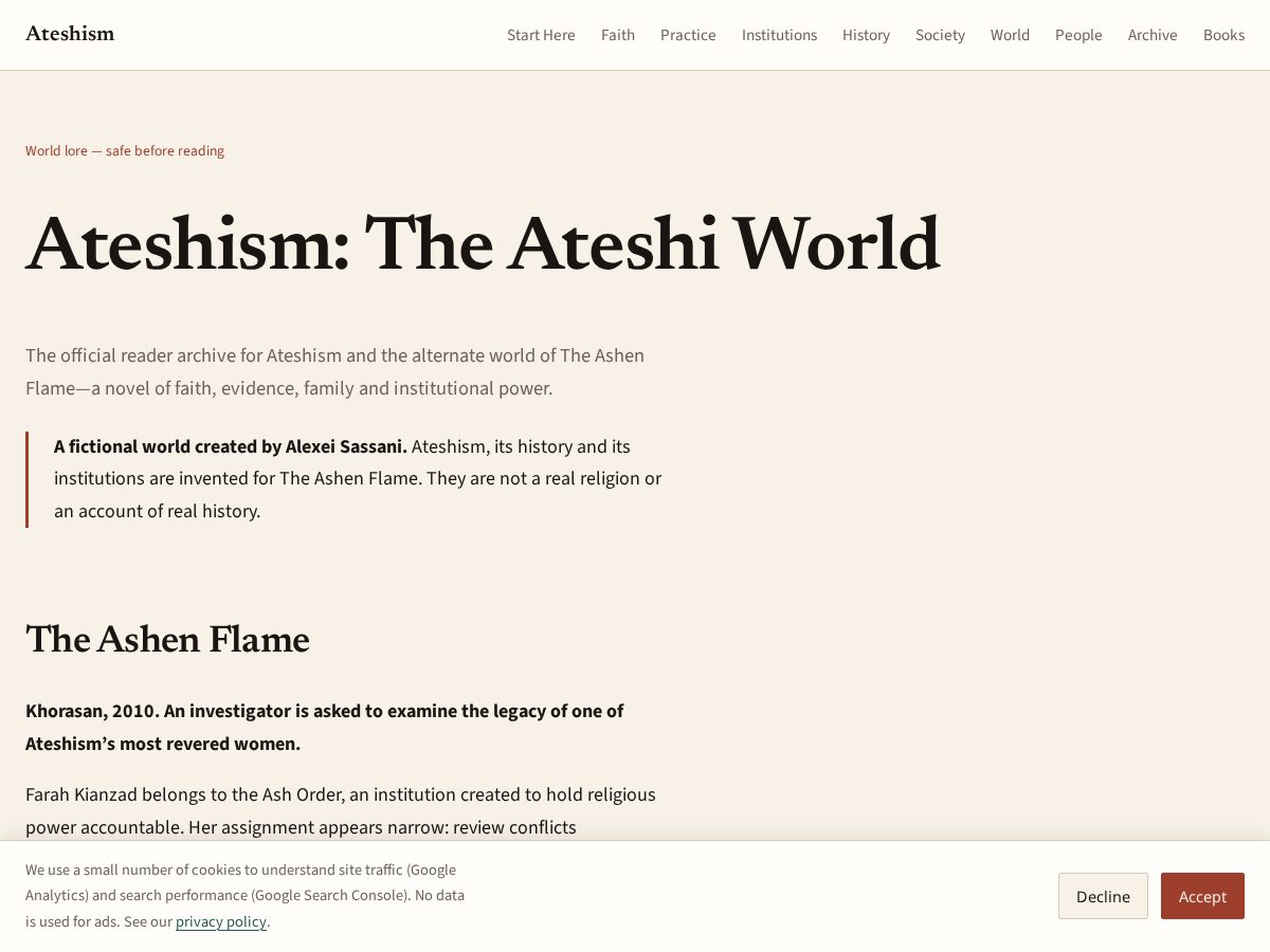 Landing-page snapshot of ateshism.com