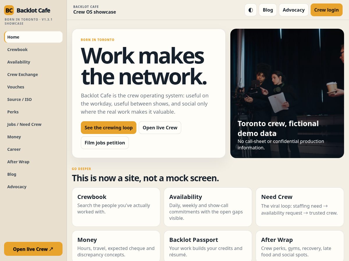 Landing-page snapshot of backlotcafe.com