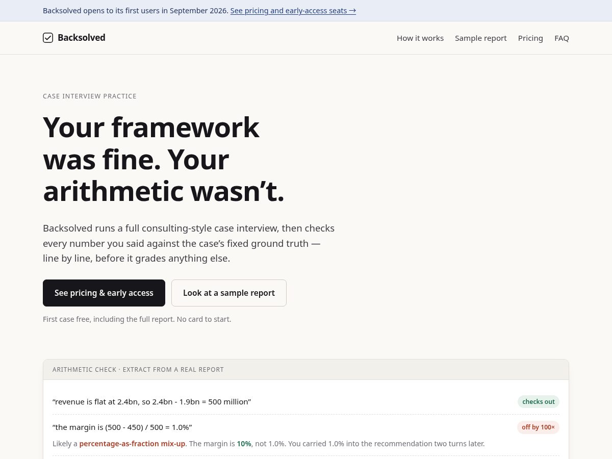 Landing-page snapshot of backsolved.com