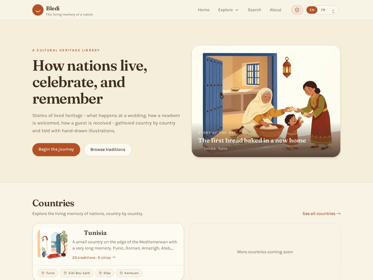 Landing-page snapshot of bledi.org