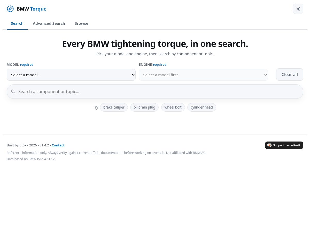 Landing-page snapshot of bmw-torque.net