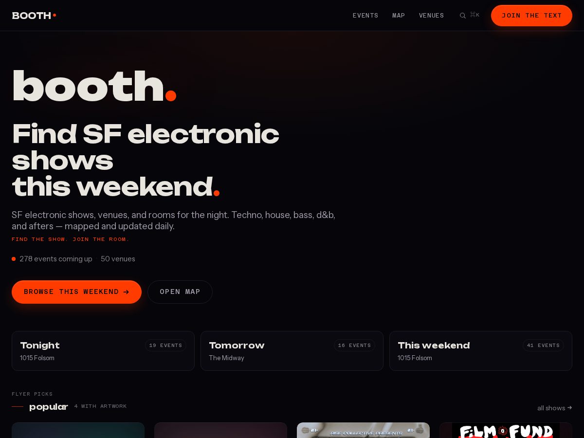 Landing-page snapshot of boothsf.com