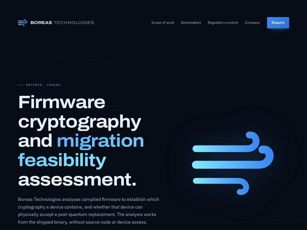 Landing-page snapshot of boreas-technologies.com
