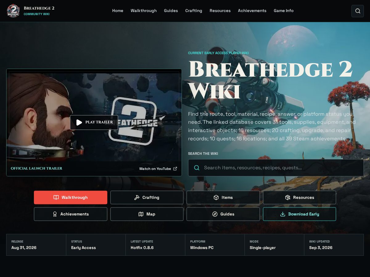 Landing-page snapshot of breathedge2-game.wiki