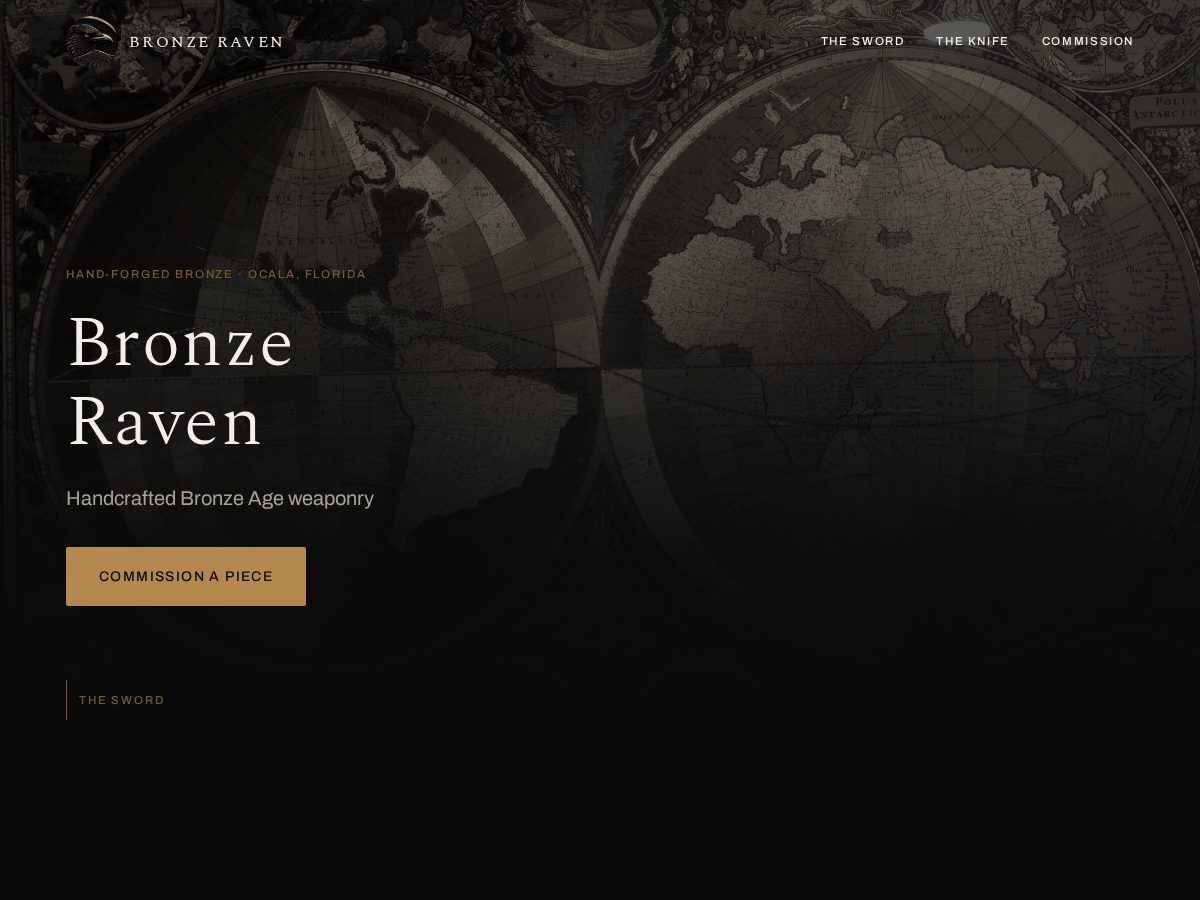 Landing-page snapshot of bronzeravenswords.com