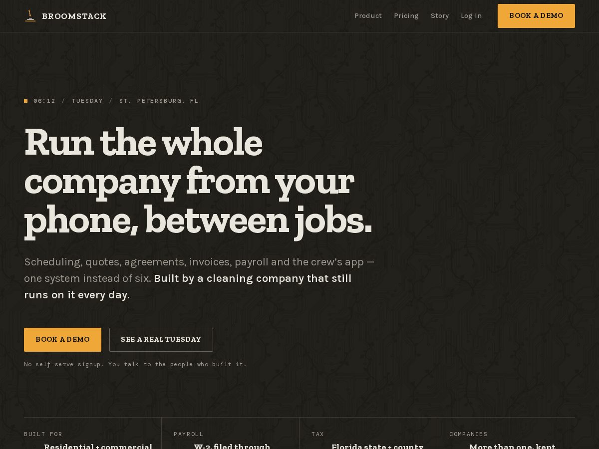 Landing-page snapshot of broomstack.app