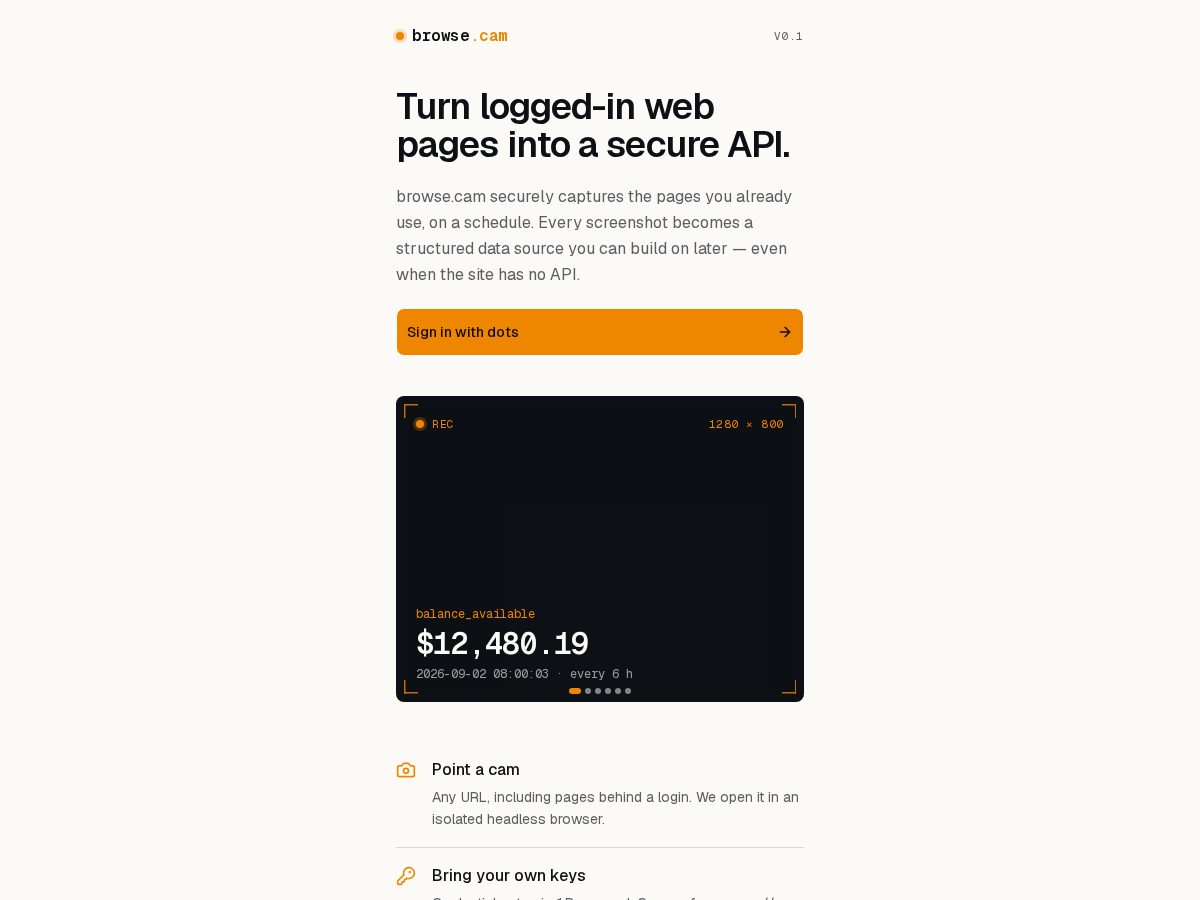 Landing-page snapshot of browse.cam
