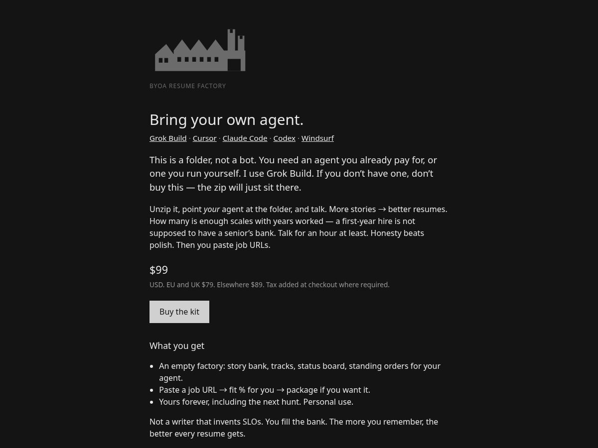 Landing-page snapshot of byoaresumefactory.com