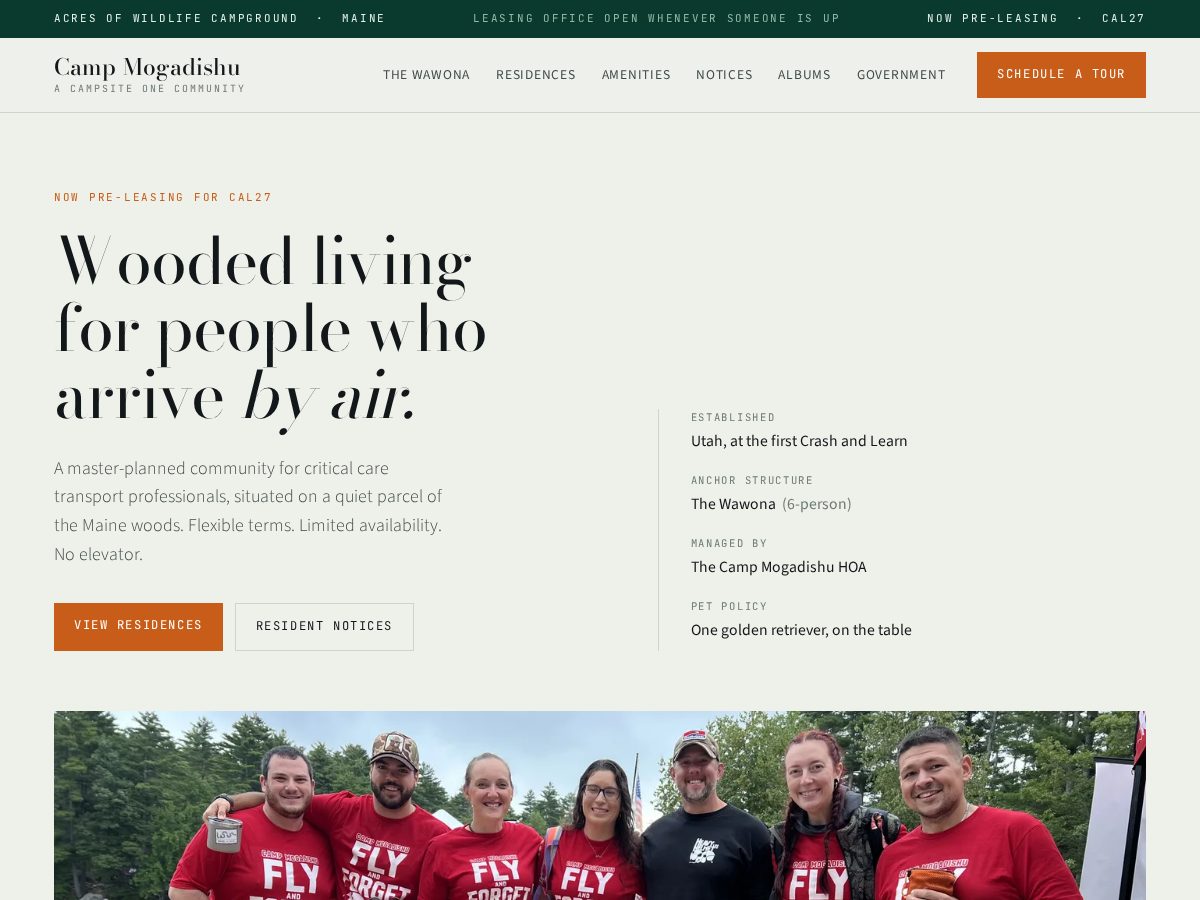 Landing-page snapshot of campmogadishu.org