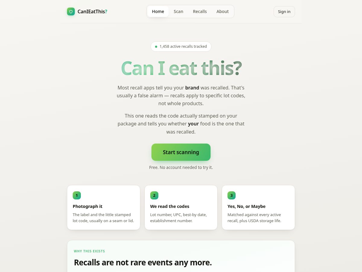 Landing-page snapshot of canieatthis.site
