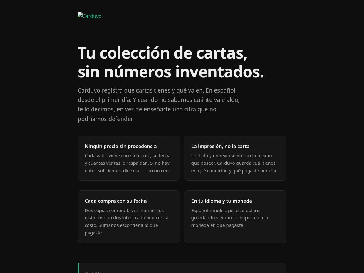 Landing-page snapshot of carduvo.app