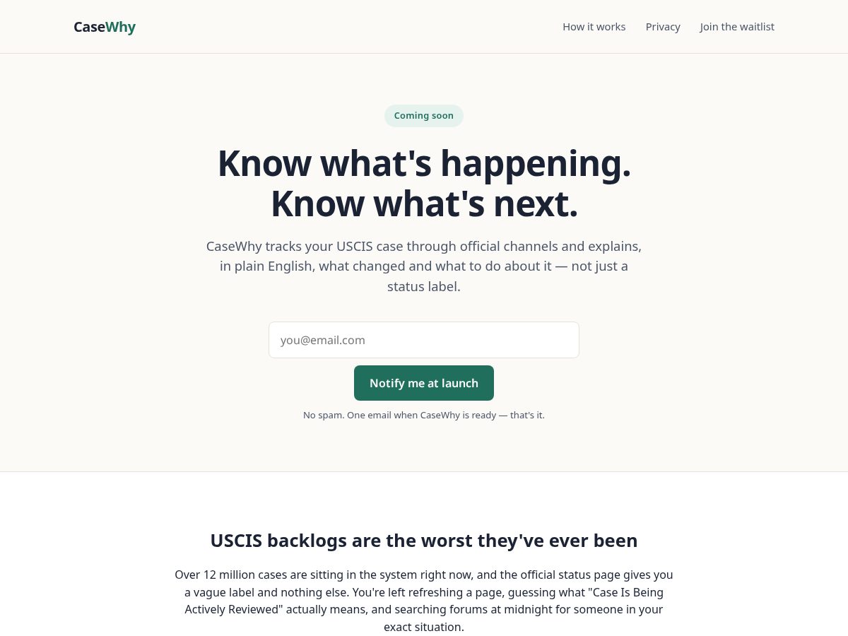 Landing-page snapshot of casewhy.com