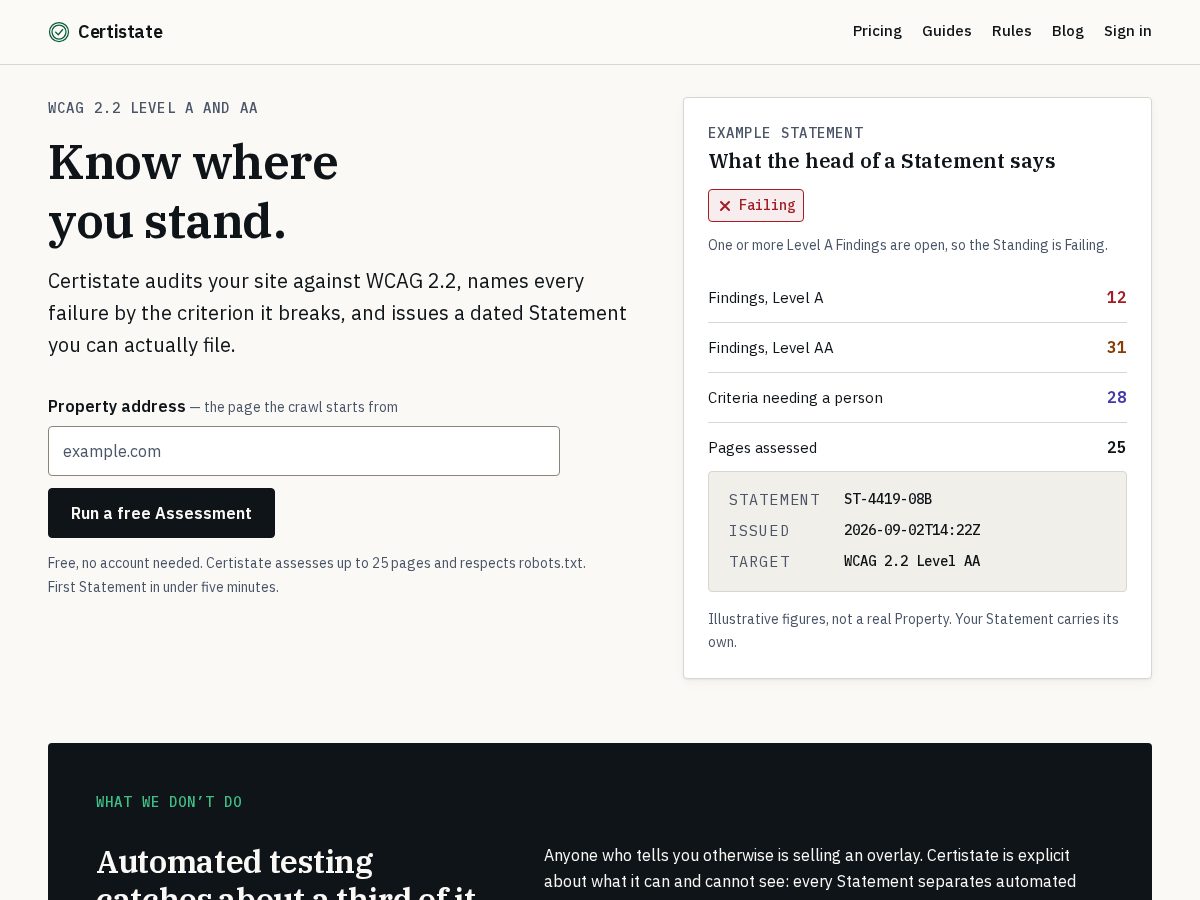 Landing-page snapshot of certistate.com