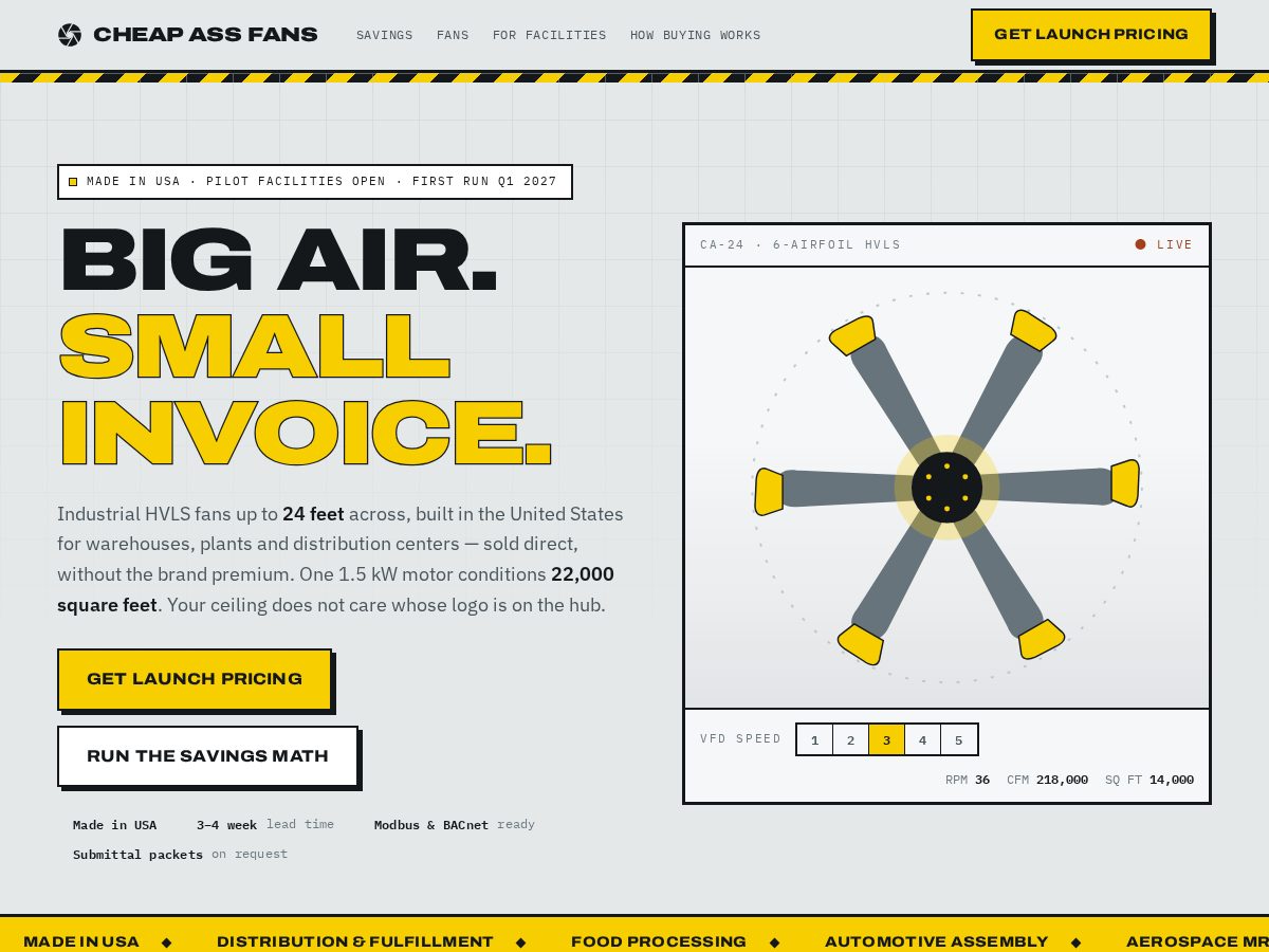 Landing-page snapshot of cheapassfans.com