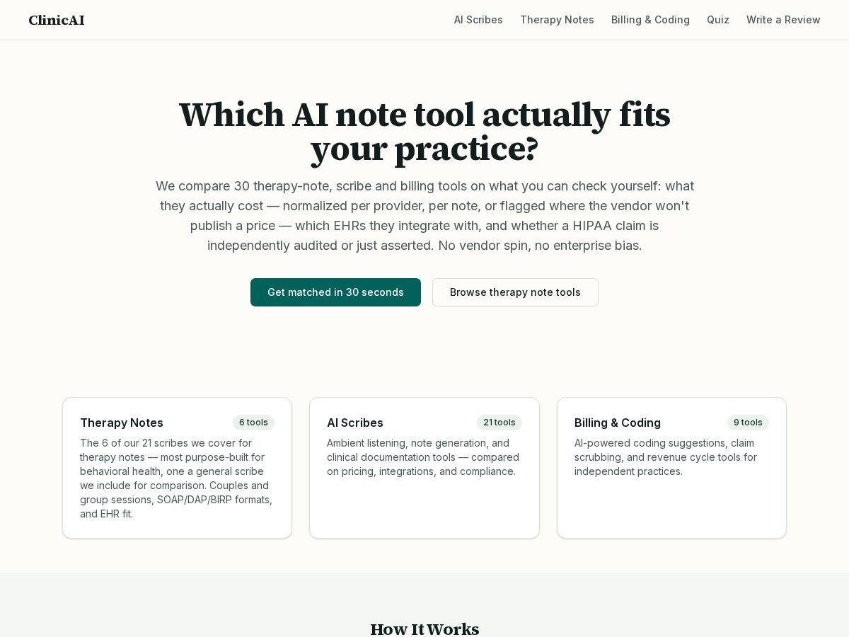 Landing-page snapshot of clinicaimatch.com