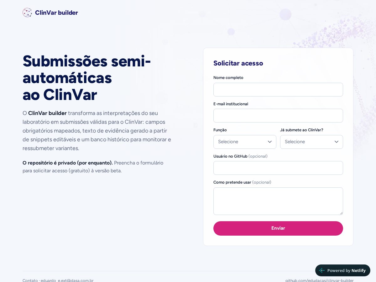 Landing-page snapshot of clinvarbuilder.com