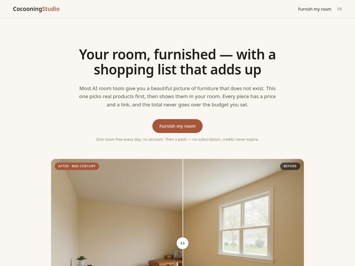 Landing-page snapshot of cocooningstudio.com