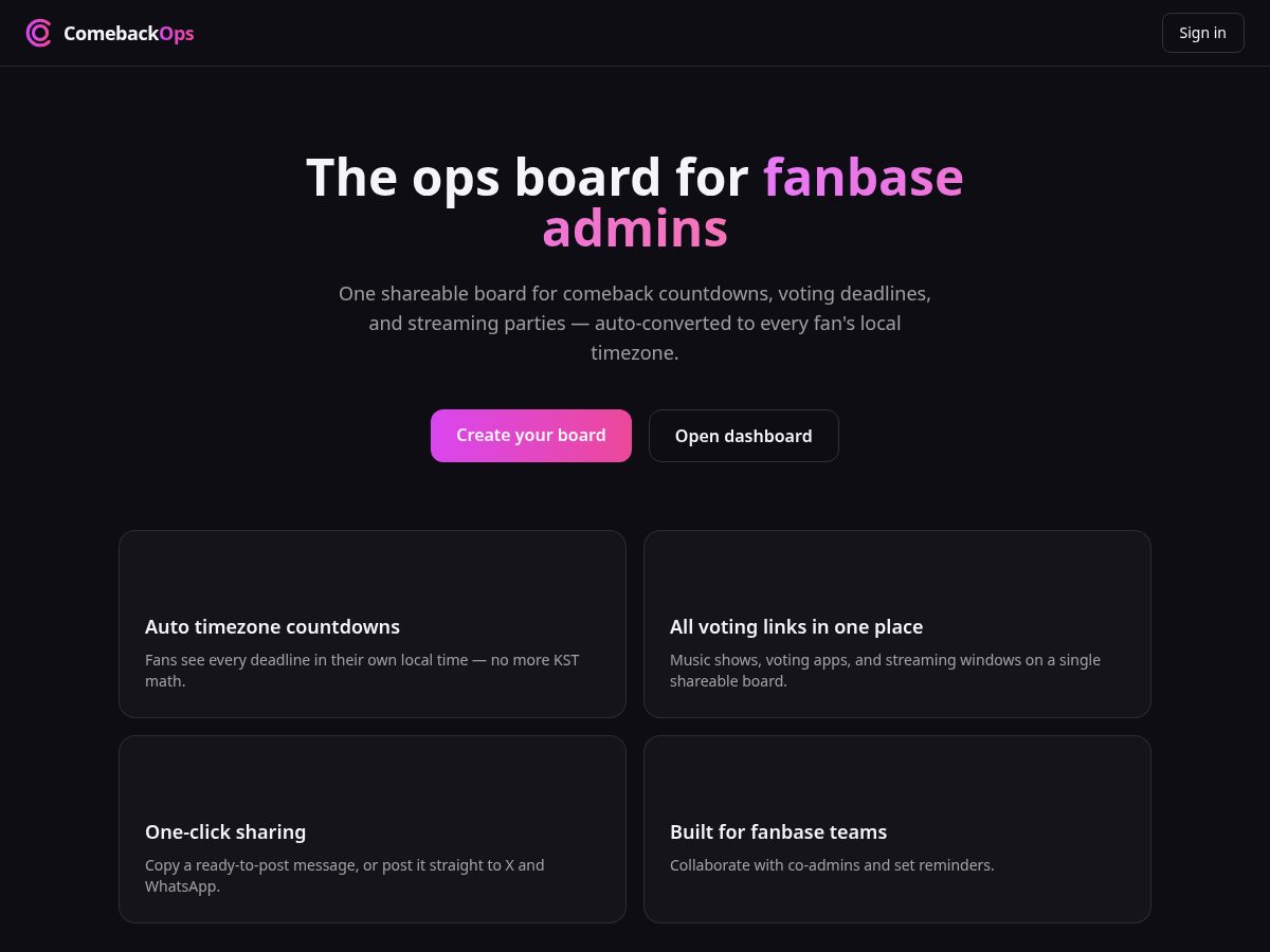 Landing-page snapshot of comebackops.app
