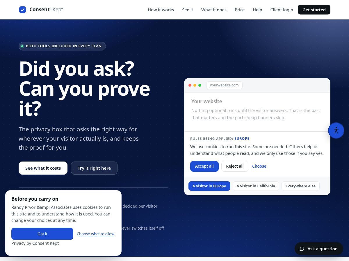 Landing-page snapshot of consentkept.com