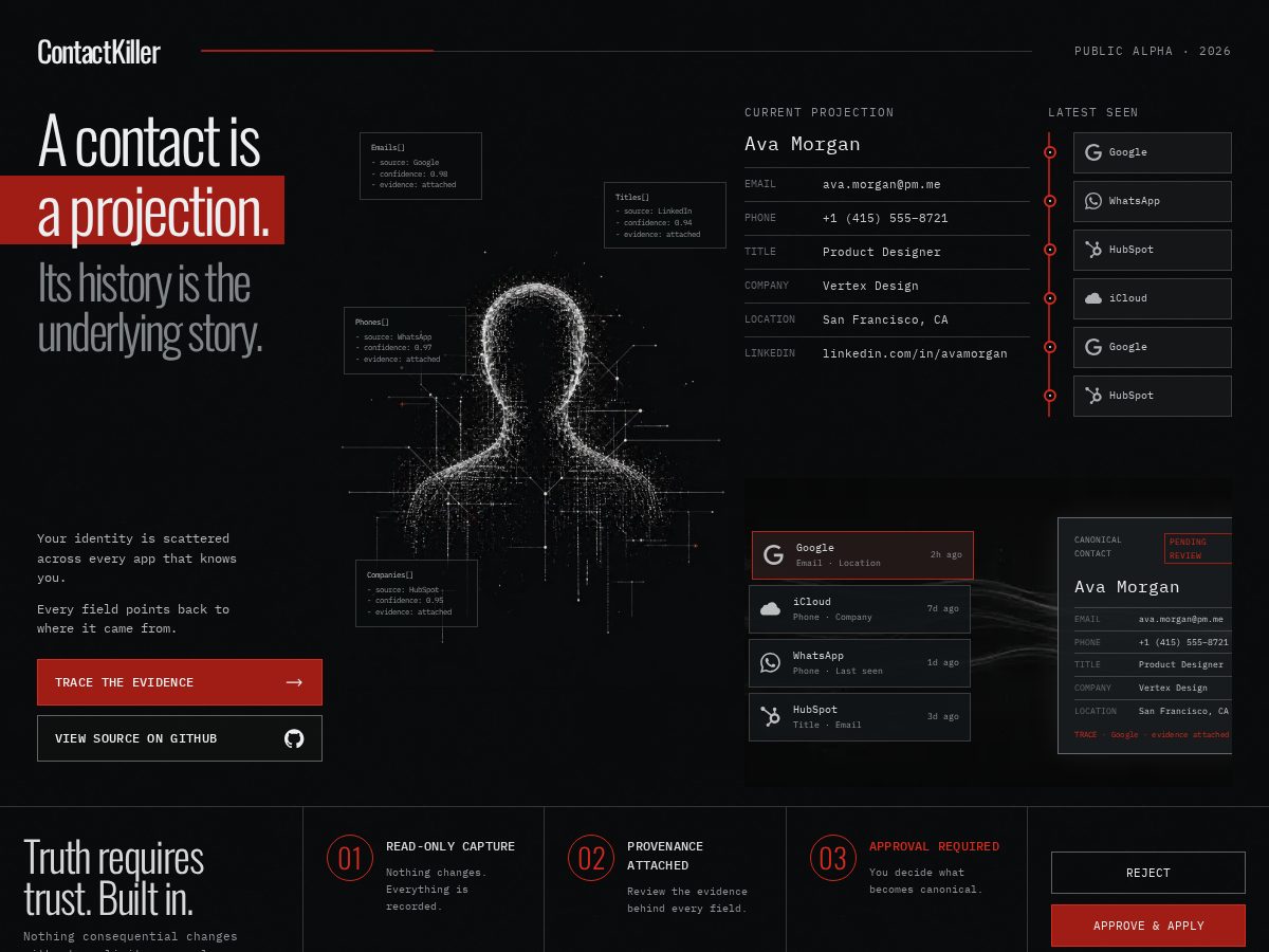 Landing-page snapshot of contactkiller.app