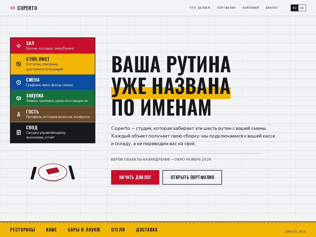 Landing-page snapshot of coperto.tech