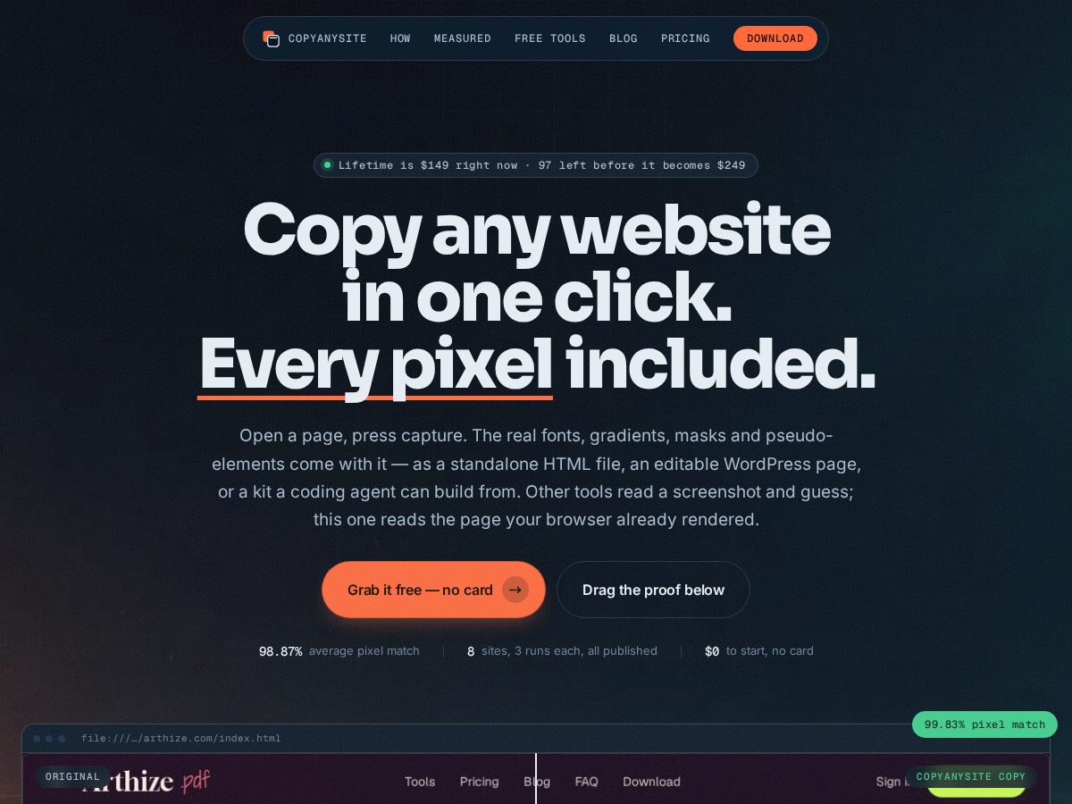 Landing-page snapshot of copyanysite.com