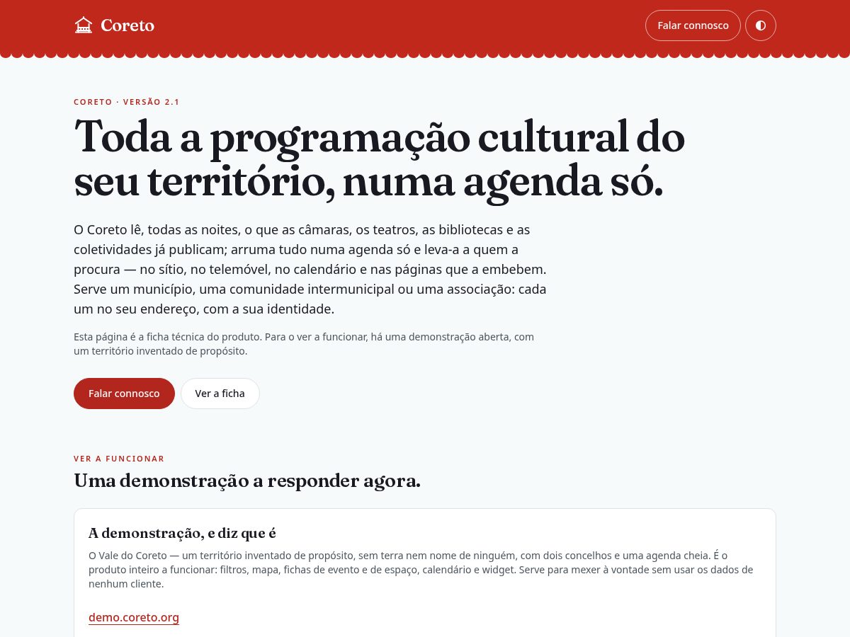 Landing-page snapshot of coreto.org