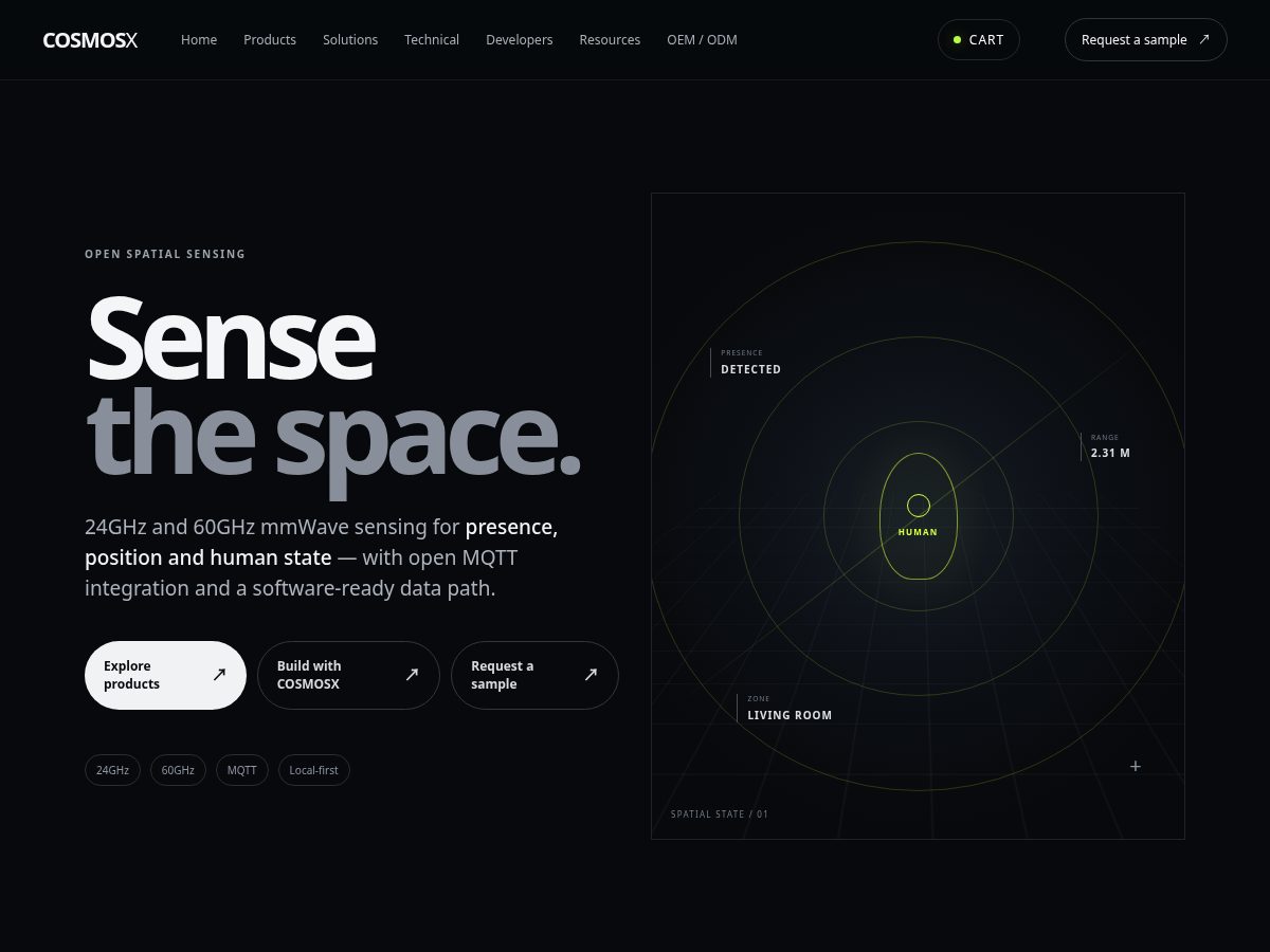Landing-page snapshot of cosmosxtech.com