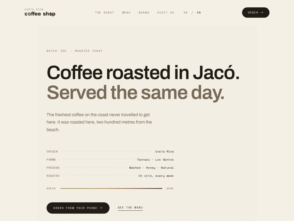 Landing-page snapshot of costarica-coffeeroasters.com