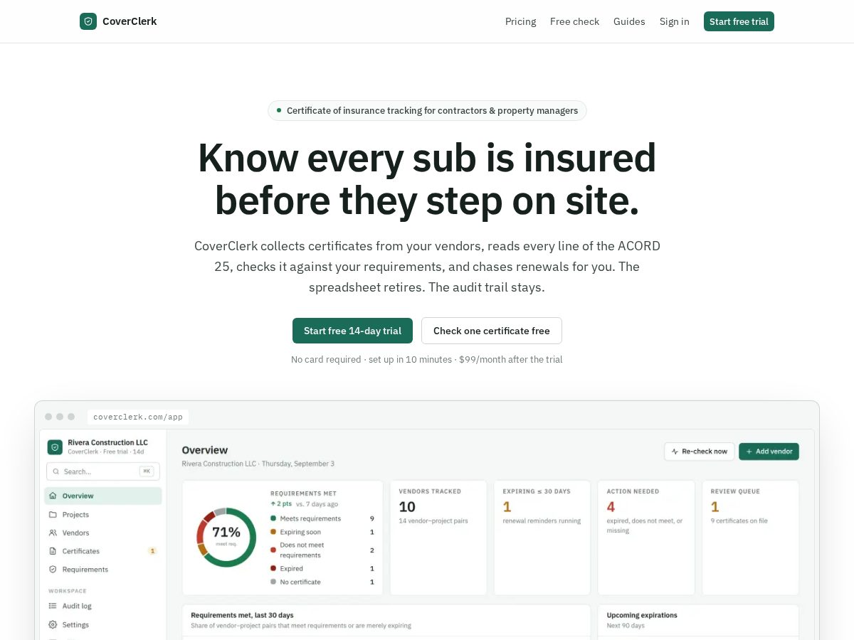 Landing-page snapshot of coverclerk.com